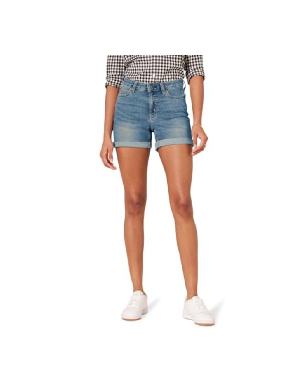 Slim Fit Mid Rise Denim Shorts Cotton Blend Stretch Rolled Cuff